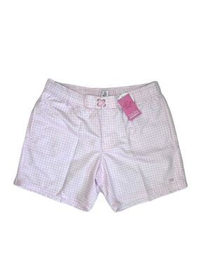 New Rugged Butts Mens Bubblegum Pink Gingham Swim Trunks Size L Lined Pockets